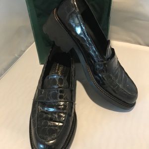 Robert Clergerie Black Calf Croc River Loafers